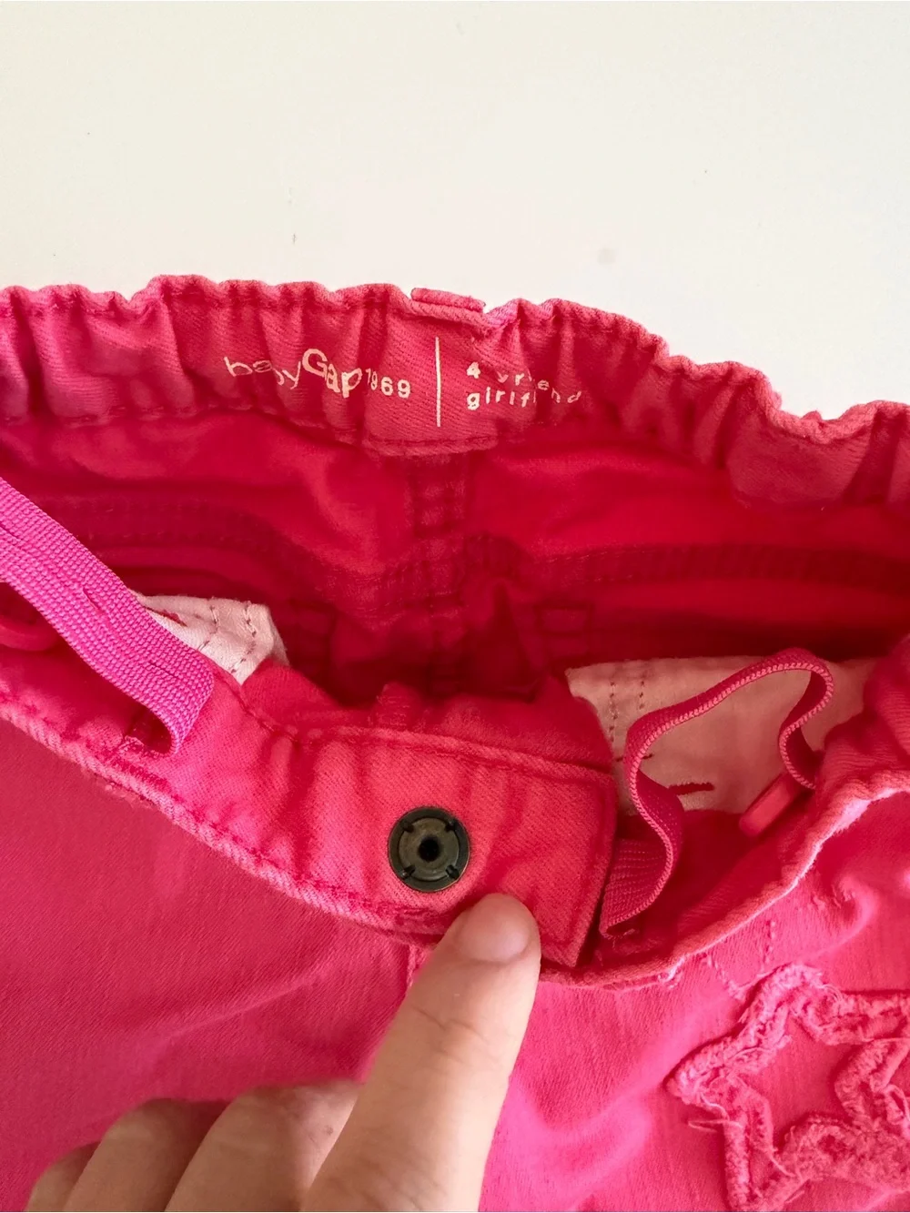 Baby GAP Girls 4 Yrs Girlfriend Denim Pant, Hot Pink with Star Stitching